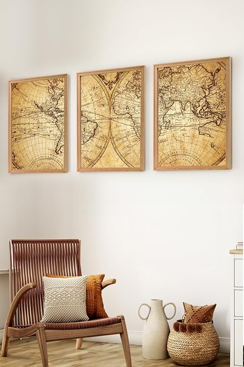 Premium Ahşap Çerçeveli 3lü Modern İskandinav Bohem Tarz Dekoratif Ev Dekorasyonu Tablo Seti-SET10