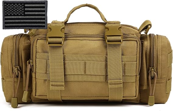 Tactical Fanny Pack Military Assault Waist Bag Hip Belt MOLLE Sling Army Lumbar Gear Pouch EDC Camera Handlebar Range Bag Patches Included, Braun, M