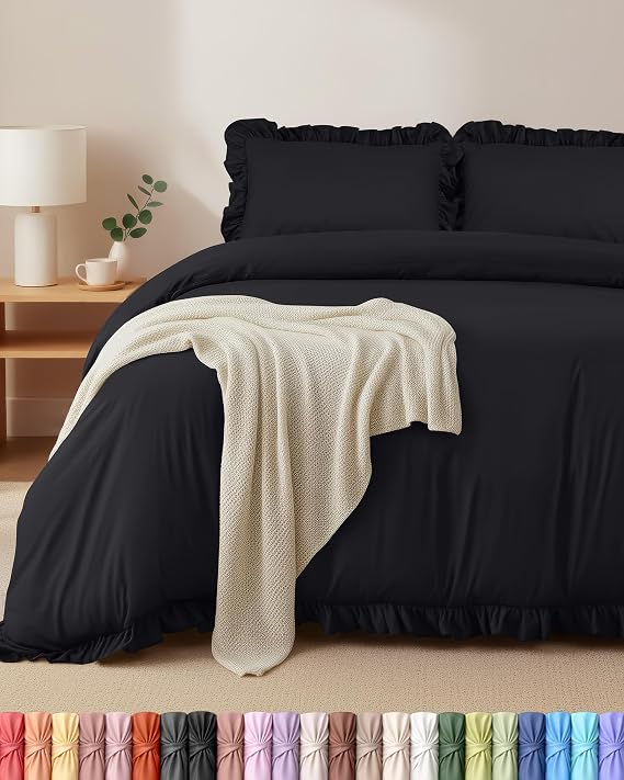 Utopia Bedding Ruffle Duvet Cover Set - Double (Black)