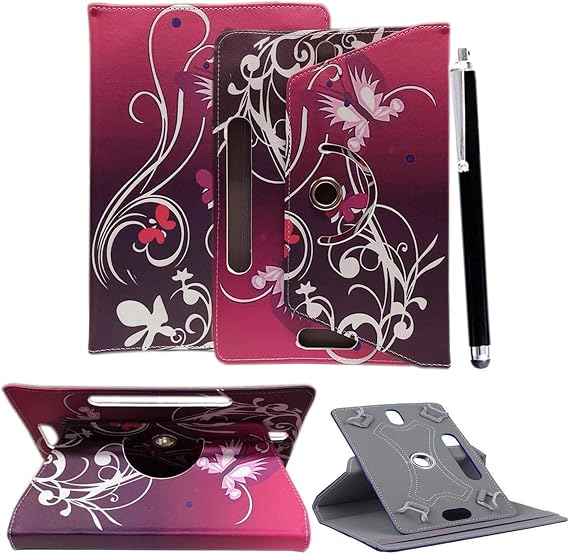 7inch Tablet Case - Universal PU Leather Stand Folio Case Cover for All 6",6.8",7" Tablets, Fit for Kindle eReaders Fire Tablet- Kobo/Voyaga/Lenovo/Sony E-Book/iPad Mini 5 4 3 2 1 (Butterfly Purple)