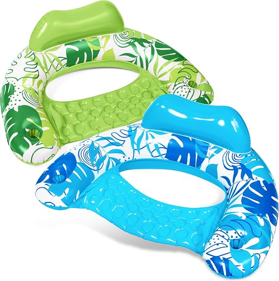 SLOOSH Pool Inflatables, Inflatable Pool Floats for Adults, 2 Pack Pool Chairs with Cup Holders, Blow Up Floating Pool Chair, Pool Floaties for Swimming Pool Party Summer Water Fun