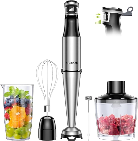 Hand Blender, soft start Variable Speed 5 in 1 Stick Blenders for kitchen 1100W Scratch Resistant immersion blender With Whisk,800ml Beaker,600ml Chopper for Soup, Baby Food and Smoothies