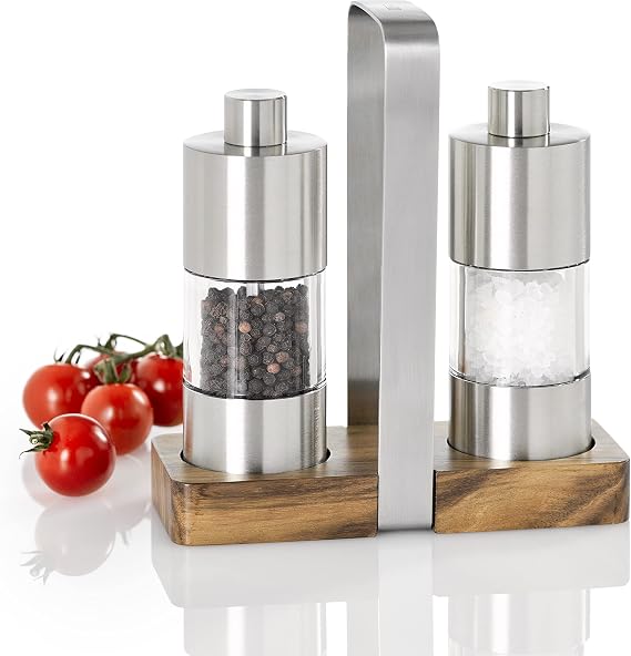 AdHoc ME01 Set Karabiber ve Tuz Değirmeni MENAGE CLASSIC (Baharatsız), Paslanmaz Çelik/Akasya Ağacı/Akrilik
