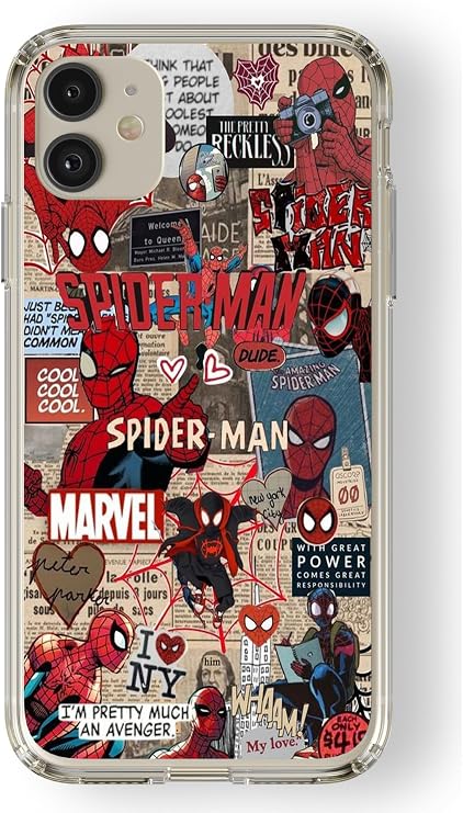 Multitronic iPhone 11 Uyumlu Spiderman Kolaj Tasarım Baskılı Şeffaf Kılıf, space11i170
