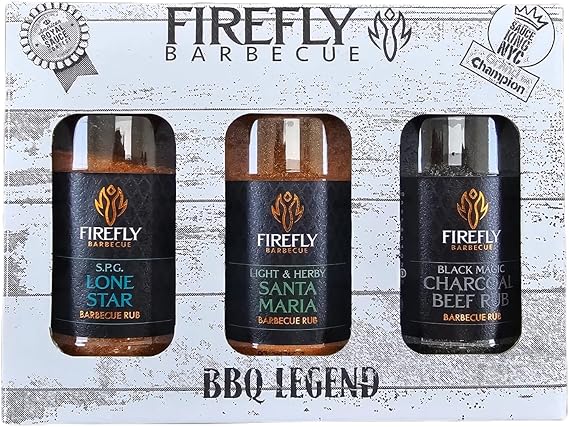 FireFly BBQ Legend – 3 Beefy BBQ Rub Gift Set – Premium Steak, Brisket & Burger Seasonings – Ideal BBQ Gift for Him, Dad & Grill Lovers – Gluten Free