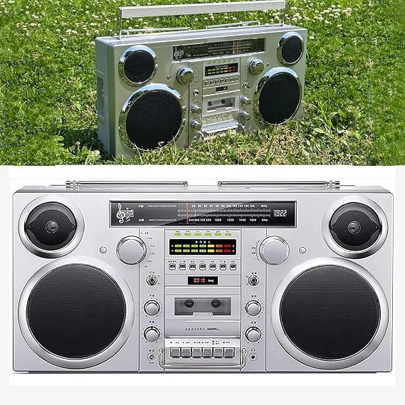 Retro Cassette CD Player Boombox, Portable Cassette Player Radio with Stereo Speakers and Dual Rod Antenna, 6 Playback Modes, Aux in and USB/SD Conversion for Home, Family & Travel,Silver