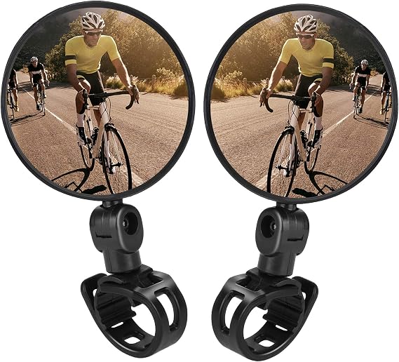 TAGVO Bike Mirrors, 2pcs Bicycle Cycling Rear View Mirrors Adjustable Rotatable Handlebar Mounted Plastic Convex Mirror for Mountain Road Bike