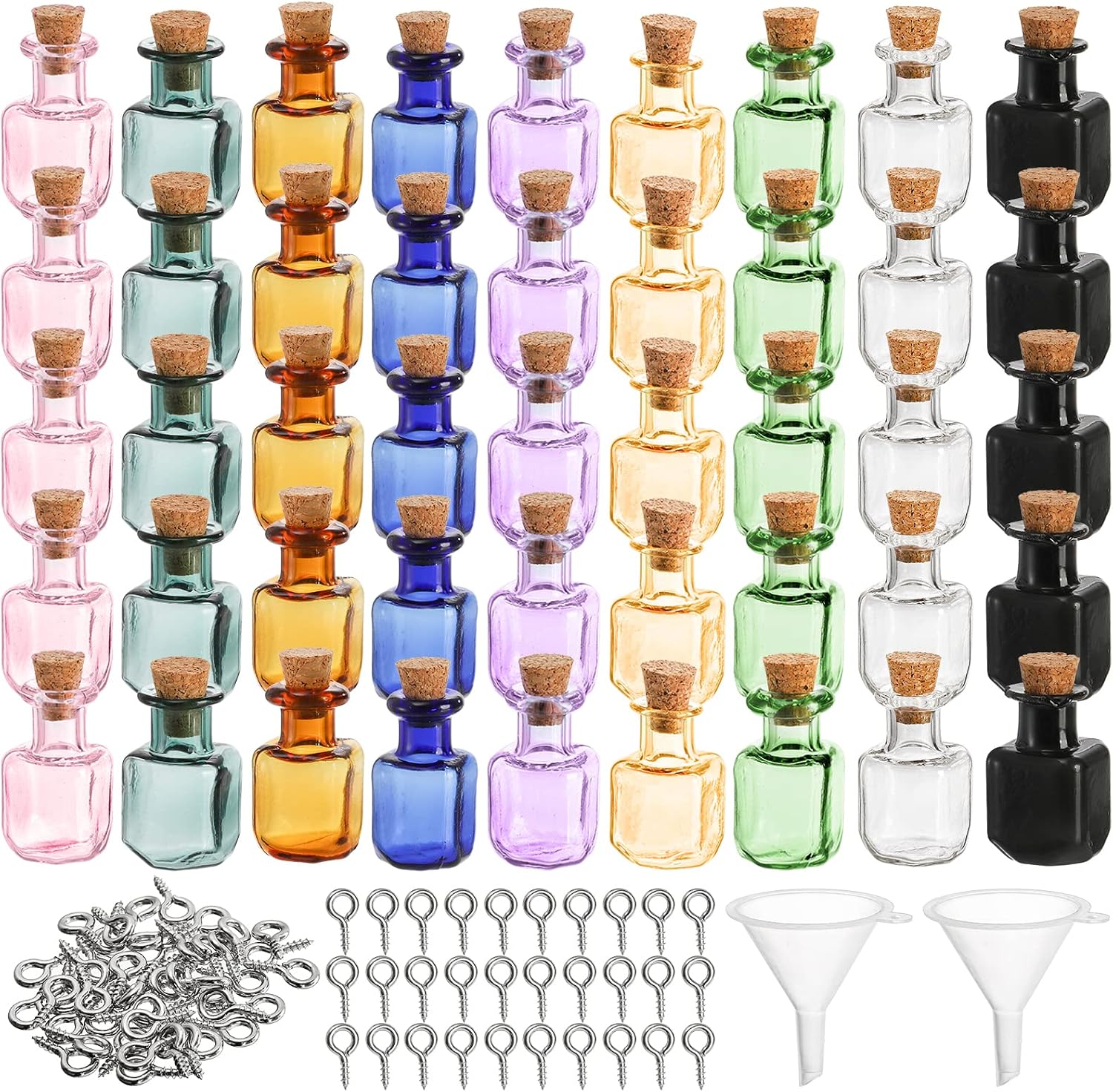 TOPZEA 45 Pcs Tiny Spell Jars Glass Square Bottles Decorative Cute Little Wishing Bottle, Vials with Corks Stoppers & Eye Bolts for DIY Crafts, Party Favor TO-TinySpellJars-45P