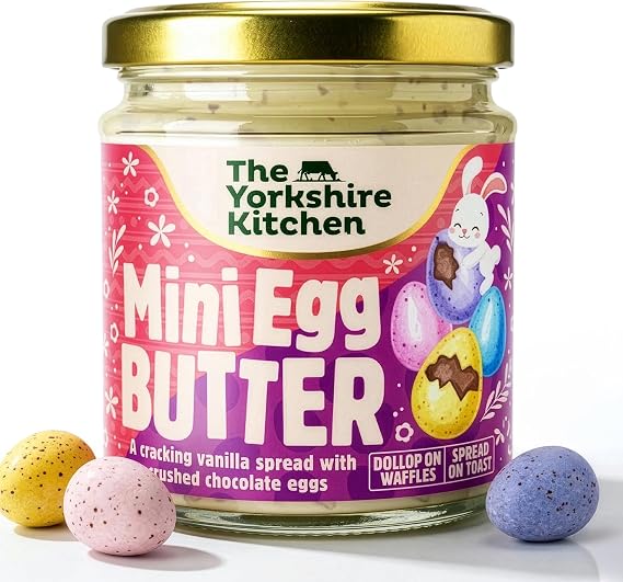 Mini Eggs Butter Spread (180ml) - Limited Edition Sweet Flavoured Butter with Crushed Mini Eggs | Breakfast Spread for Toast, Pancakes, Hot Cross Buns, Waffles & Baking - The Yorkshire Kitchen