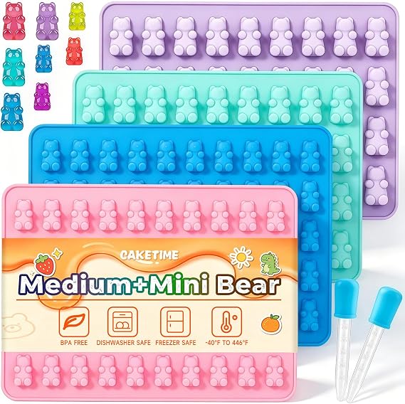 Caketime グミベア型 シリコン ベアスナック型 グミトレイ ドロッパー付き キャンディチョコレート用 ミディアム&ミニ4個