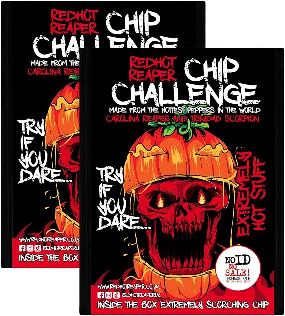 Red Hot Reaper – (2pack) Challenge Hottest Chip – Halloween Carolina Reaper Spicy Challenge - Stupidly Spicy Hot Chip