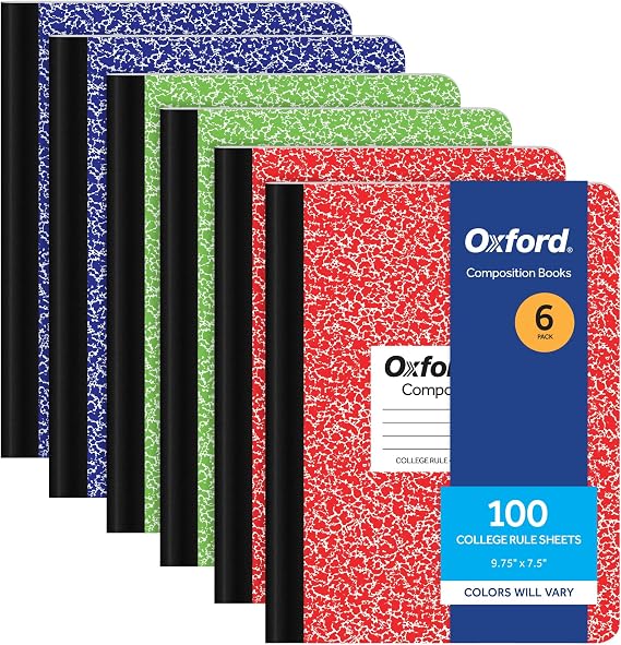 Oxford Composition 63763 College not defteri, çizgili, 24 x 19 cm, 100 yaprak, çeşitli mermer bantlar. Her biri mavi, yeşil, kırmızı 2 adet