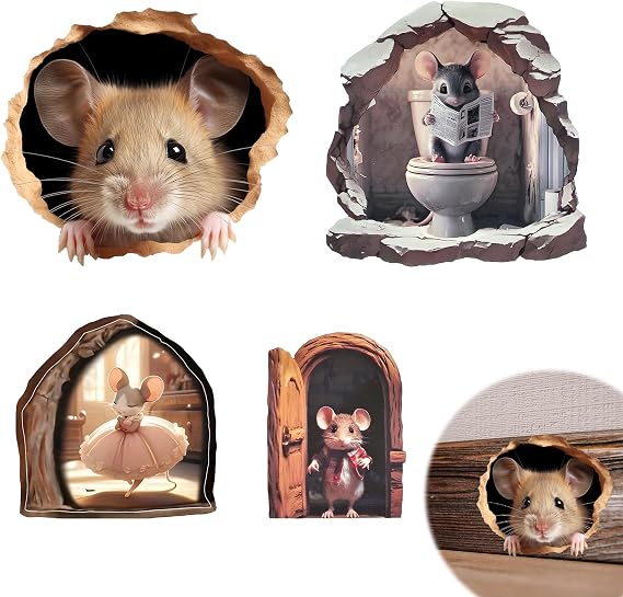 4 Cute Mouse Kitchen Wall Stickers, Funny Animal Wall Art Décor