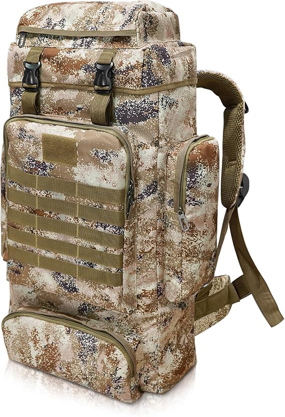 SUNDOY 80L Hiking Backpack, Large Capacity Camping Rucksack, 600D Outdoor Travel Pack with MOLLE System, Lightweight Trekking Backpack for Hiking, Camping & Backpacking (80L-Desert Camo)
