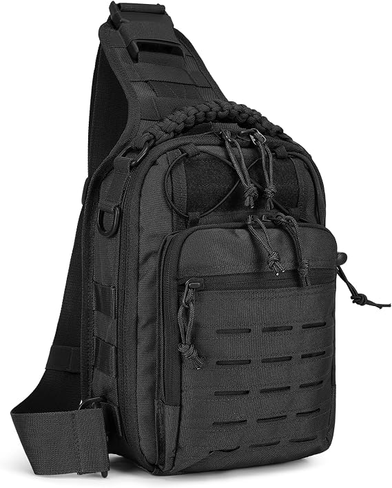 HUNTVP Sling Bag Tactical Cross Body Shoulder Bag Chest Bags Military Backpack Molle Bags for Men Women Hiking Travelling Cycling Traveling Riding Outdoor Sports (Type3-Black)
