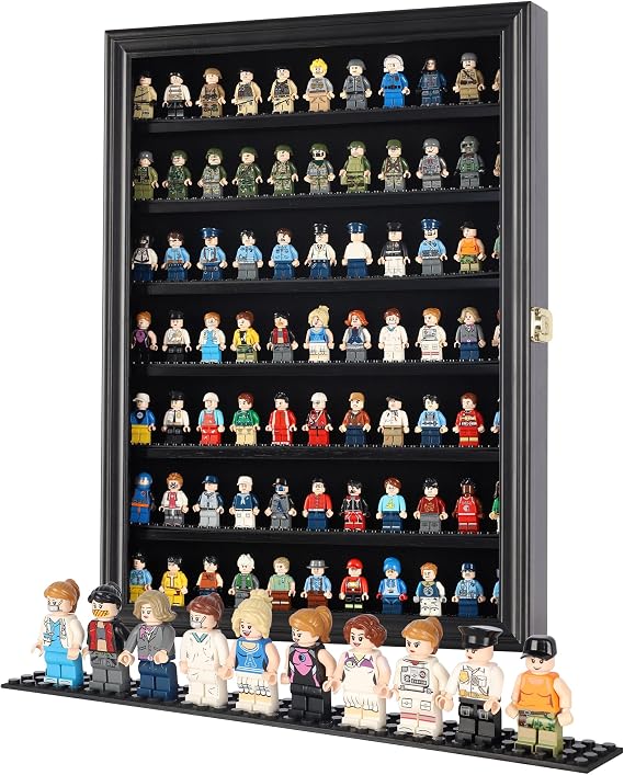 Miniature Action Figures Minifigure Display Case Thimble Wall Cabinet Shadow Box, solid wood (Black)