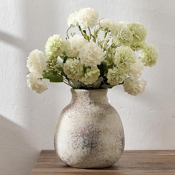 PORCER Ceramic Rustic Flower Vase, 6.1 Inch Cute Boho for Home Decor, Farmhouse Terracotta Vase for Living Room, Table, Shelf, Mantel Decoration, Farmhouse, Natural Brown