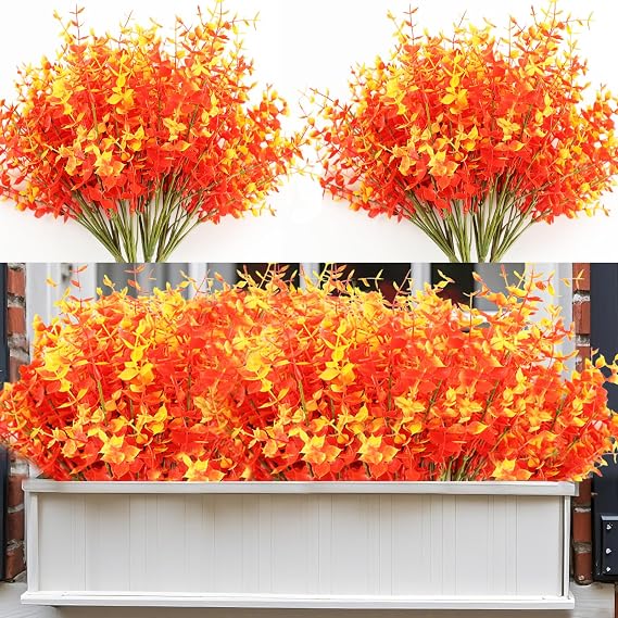 12Bundles Autumn Artificial Fake Plants Eucalyptus for Outdoor