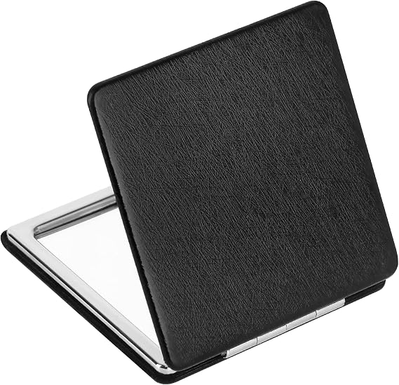 Premium Compact Makeup Mirror for Men, Women and Girls, Black Portable Travel Vanity Mirrors for Pocket Wallet Purse Handbag, Foldable 2-Sided Magnifying Cosmetic Mirror
