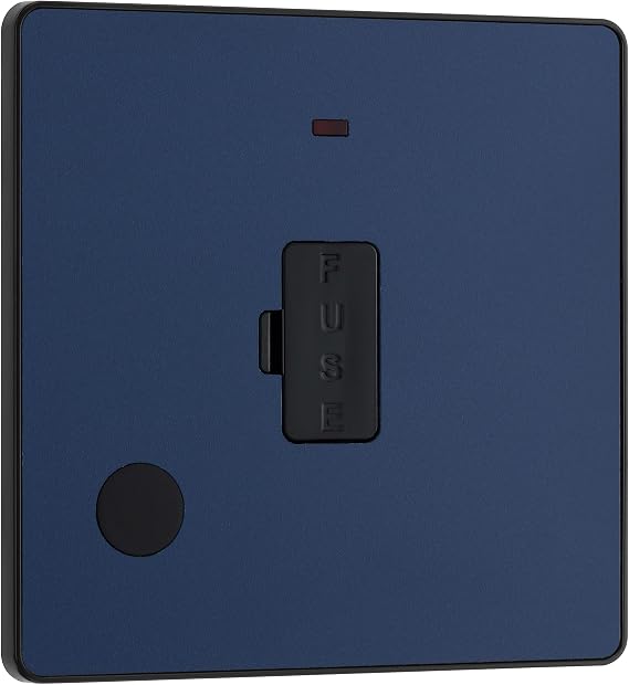 BG Electrical Unswitched Fused Connection Unit with LED Power Indicator and Flex Outlet, Fused Spur FCU, Double Pole, Screwless Front Plate, Round Edges, Evolve, Matt Blue, 13A, PCDDB54B