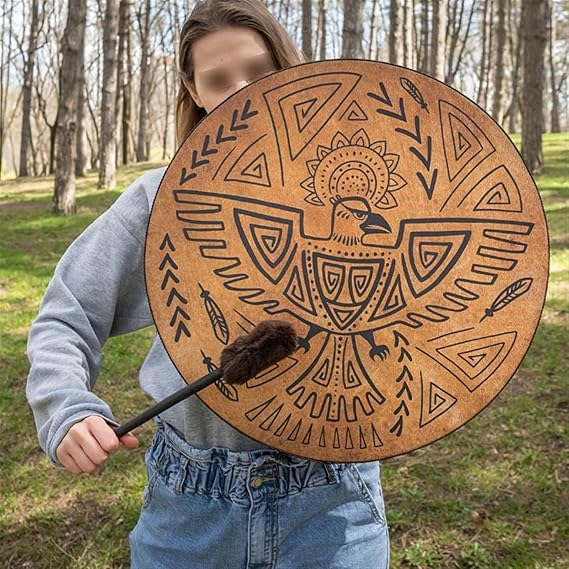 Shaman Drum, Frame Drum for Music Healing and Meditation, Handcrafted Bodhran Drum with Drum Stick, Native American Style Decoration