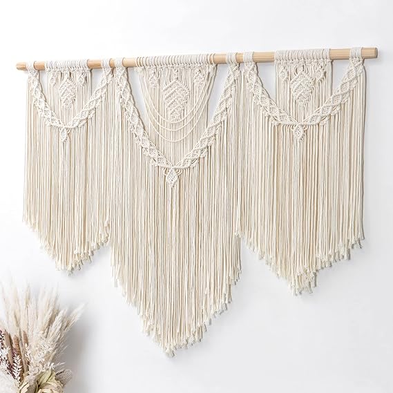 Macrame Wall Hanging Large Woven Tassel Tapestry Beige Boho Wall Art Decor