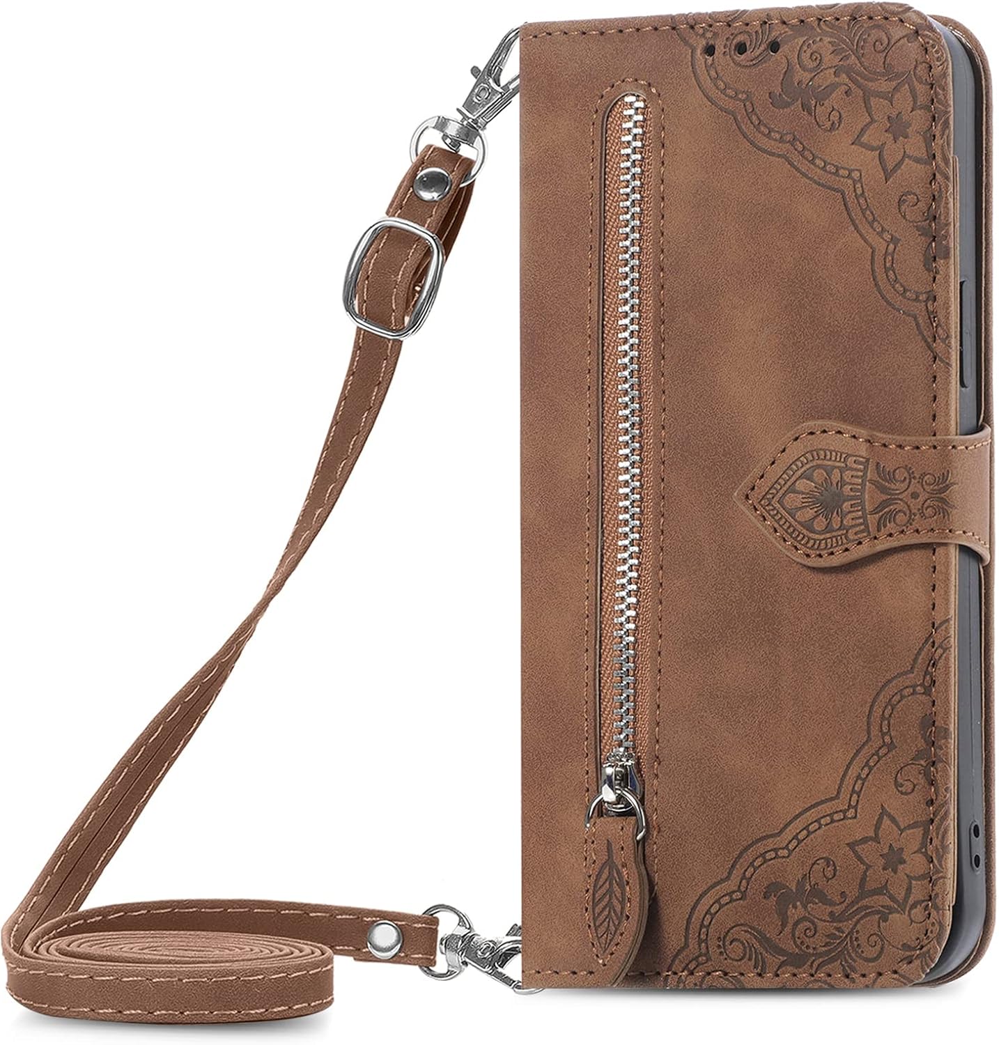 willo Google Pixel 8A Case, Notebook Type, Leather Case, Google Pixel 8A Cover willo Elegant Pressed Flower Pattern, Horizontal Stand Function, Shoulder Strap, Neck Strap, Diagonal Strap, Adjustable