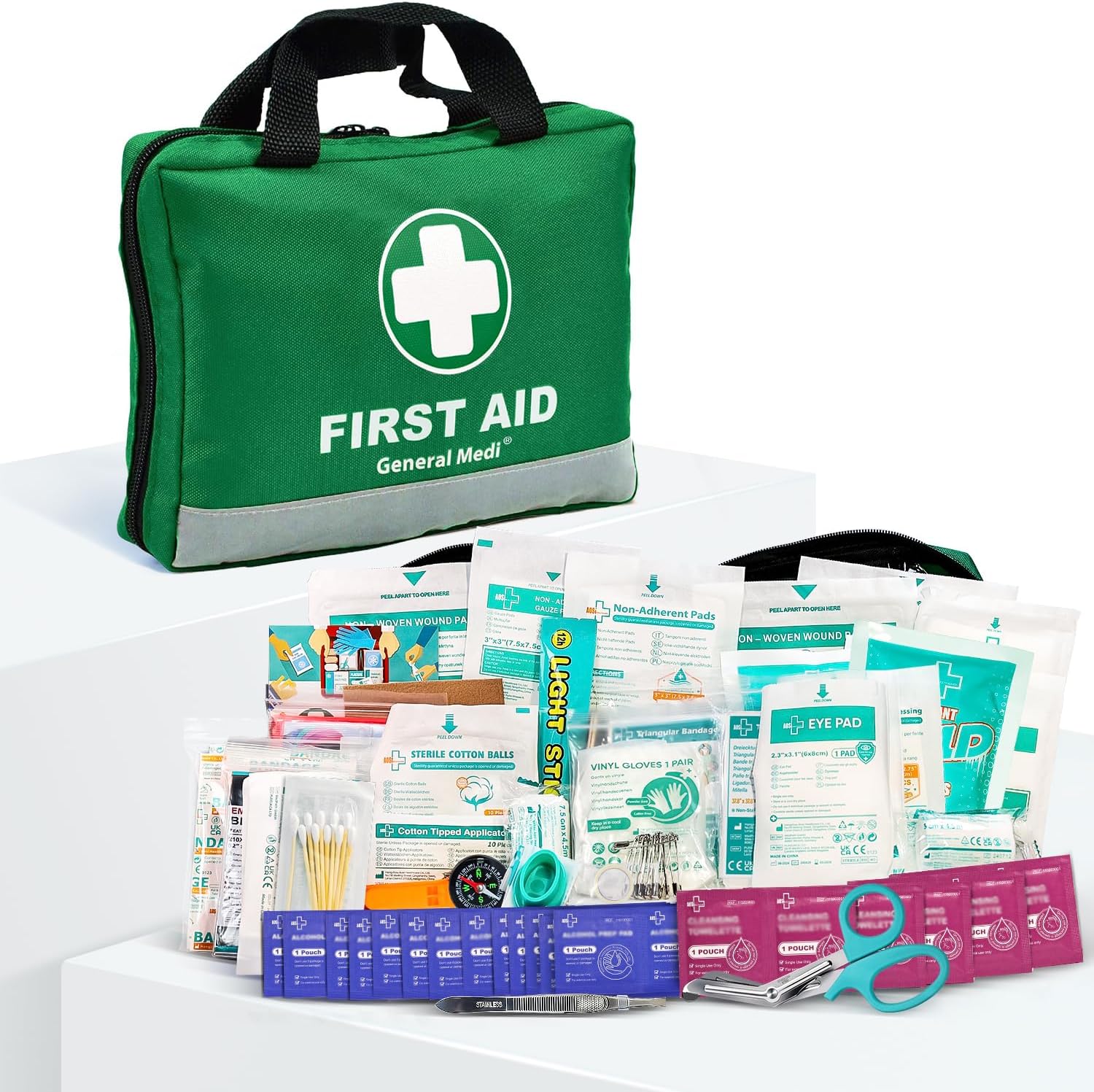 General Medi 210 Piece First Aid Kit- Emergency kit - Reflective Design - Includes Ice(Cold) Pack, Moleskin Pad and Emergency Blanket for Travel, Home, Office, Car, Workplace &amp; Outdoor