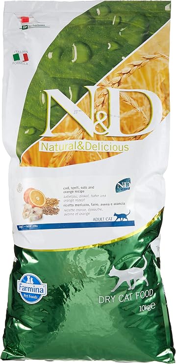 N&D Ocean Morina Balığı, Kılçıksız Buğday, Yulaf & Portakal Yetişkin Kedi Maması 10 kg [Enerji Sınıfı A+]