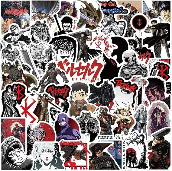 Berserk Stickers for Laptop, Cars, Phone, Water Bottle, Skateboard, Suitcase, Guitar, Pad, Cute Anime Vinyl Stickers, Waterproof, Scrapbook Stickers 50pcs …
