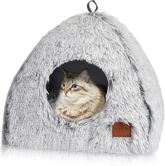 CATISM Cat Cave Bed with Removable Washable Cushion, 40 x 40 cm, Grey