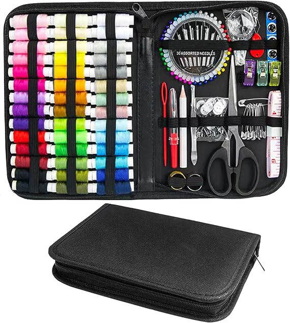 JUNING Travel Sewing Kit Portable Sewing Supplies Accessories for Adults, Beginner, Home, Emergency, Including Needle and Thread kit, Scissors,Tape Measure, Seam Ripper(XL-42 Threads-Black)