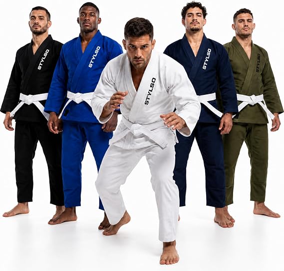 メンズ BJJ Gi ベルト付き – パール織り柔術着 メンズ リップストップパンツ & 補強ステッチ – 軽量