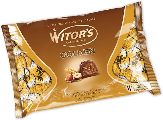 WITOR'S - Golden - Filled Chocolates with Heart of Hazelnut Cream and Cereals - Fine Chocolate Pralines - Sweet Milk Chocolate Snack - 1 kg Bag