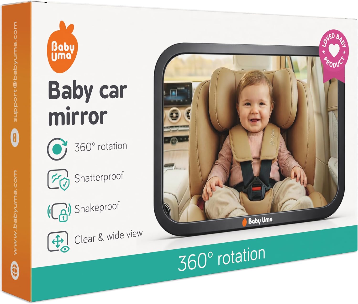 Baby Uma Baby Car Mirror for Back Seat – Shatterproof Rear View Mirror, Adjustable & Non-Slip, Clear Wide View, Easy Assembly, Newborn Essentials