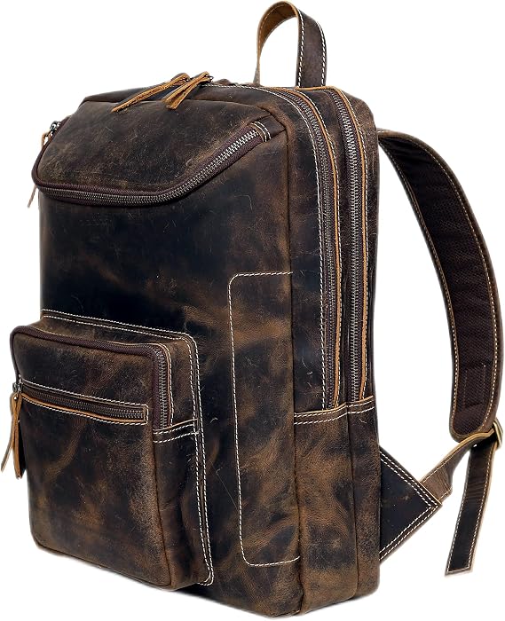'Vintage Leather Backpack For Men 16'' Laptop Bag Large Capacity Business Travel Hiking Shoulder Daypacks Business Office Brown'