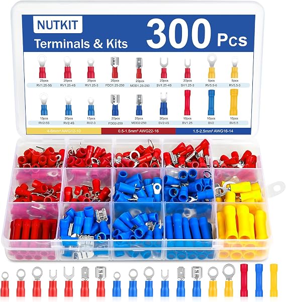 300 Pcs Electrical Crimp Connectors, 18 Insulated Crimp Terminals