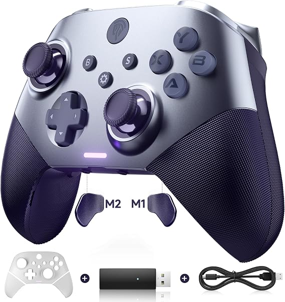 EasySMX X 10 PC Controller - Enhanced Wireless Bluetooth Controller with Interchangeable Faceplate/Hole Effect Joystick/Hole Trigger for PC/Switch/Steam/Android TV/Android Mobile/iPhone/iPad Ride Purple