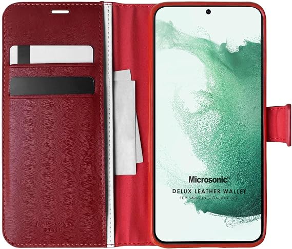 Microsonic Samsung Galaxy S22 için Kılıf Delux Leather Wallet Kırmızı [Galaxy S22 ile Uyumlu Kılıf - Kırmızı]