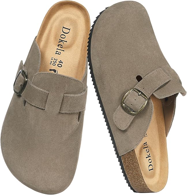 Suede Clogs for Women Men Soft Cork Footbed Leather Mules Comfort Slippers
