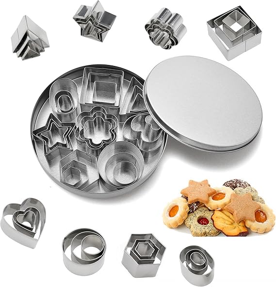 Mini Cookie Cutters 24 Pieces Small Stainless Steel Cookie Cutters Geometric Biscuit Cutters Set Cookie Cutters for Cake Decorations Sugar Cakes and Biscuits