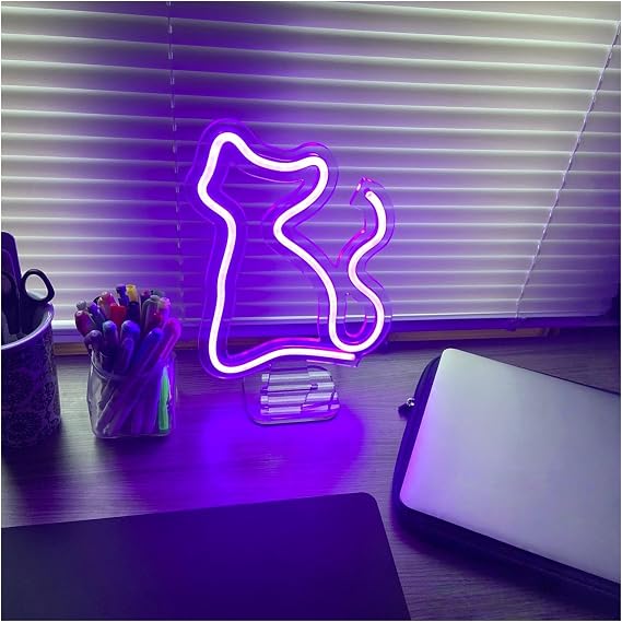 ネオンサイン LED LEDネオンライト 猫 USBランプ ネオンサイン 寝室装飾 デスクライト アクリルベース付き 18cmx25cmB