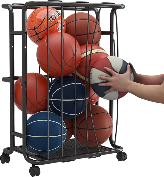Metal Ball Storage Rack,Gym Garage Outdoor Ball Rack,Black