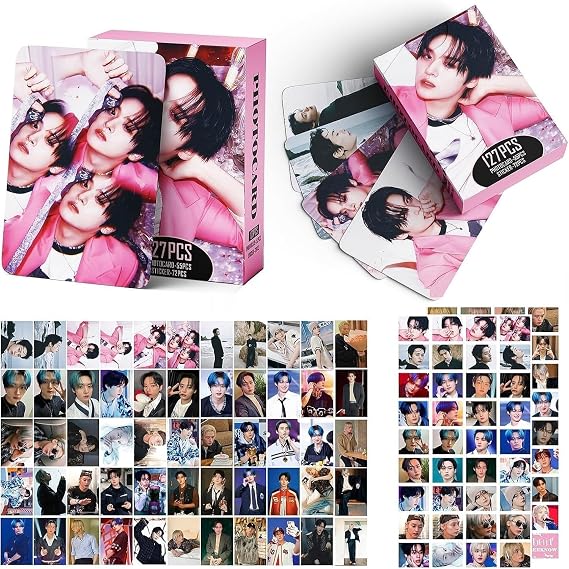55PCS Stray-K Photocards Set,Stray-K Lomo Cards Greeting Cards for Collection(Lee Know-Pink)