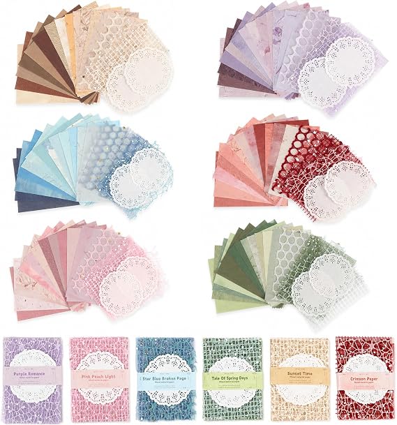 120 Sheets Scrapbook Paper, 6 Color Handmade Mesh Textured Decoupage Papers