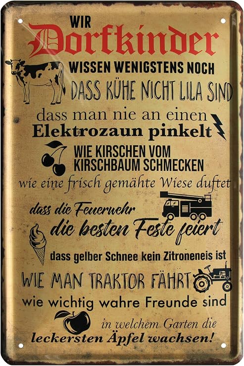 Retro Tin Sign Village Children Know That Cows Are Not Purple as a Gift Idea 20 x 30 cm Vintage Decorative Metal Sign 720