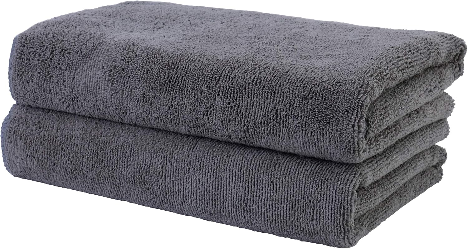 POLYTE Professional Quick Dry Lint Free Microfibre Hair Drying Salon Towel, 2 Pack 50x101 cm, Dark Grey