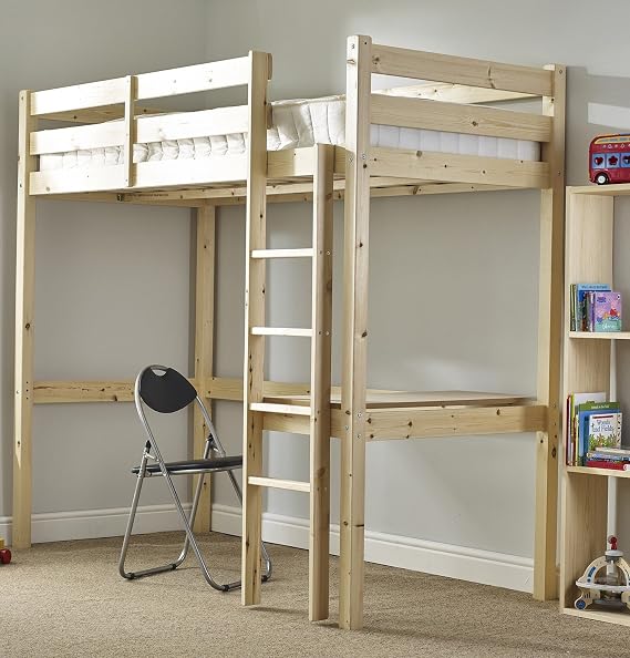 STRICTLY BEDS&BUNKS Icarus High Sleeper Loft Bunk Bed with Desk, 3ft Single