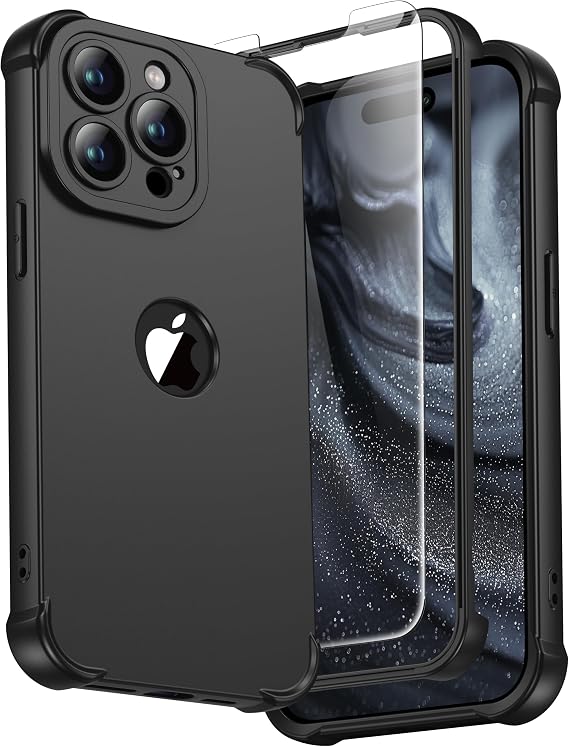 ORETECH for iPhone 15 Pro Case, Shockproof Slim, Screen Protector, Black