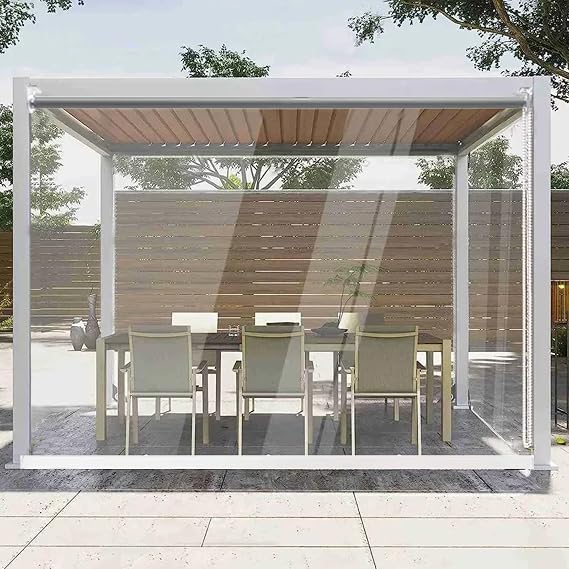 Waterproof Clear Roll Up Blinds,Outdoor Pergola Roller Shade Blind for Dust,Rain,Snow,Transparent Window Blinds Easy to Install Clear Roller Shade for Doors/Windows/Office (W150xH180cm)